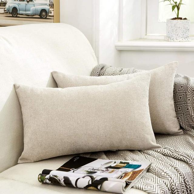 MERNETTE Pack of 2, Thick Chenille Decorative Square Throw Pillow Cover Cushion Covers Pillowcase, Home Decor Decorations for Sofa Couch Bed Chair 12x20 Inch/30x50 cm (Cream)