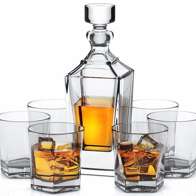 Miko Crystal Decanter Set With 6 Double Old Fashioned Glasses- Lead Free Crystal (Dornoch)