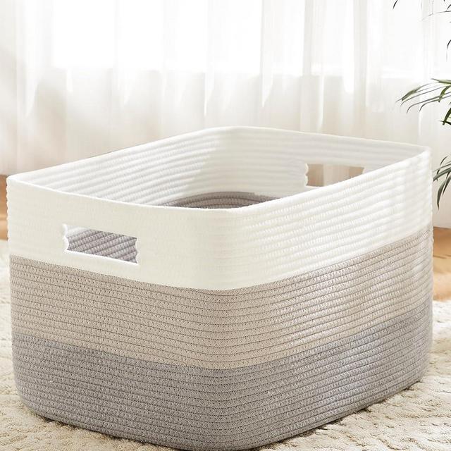 Artfeel Blanket Basket,Rectangle Woven Baskets for Storage,100L Laundry Basket for Decorative Nursery Blanket,Toys,Dirty Clothes and Magazine in Shelves,Baby Room,and Living Room