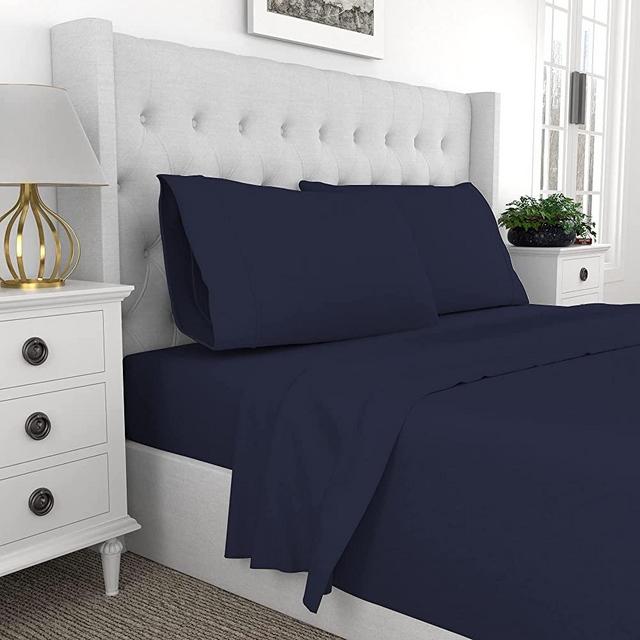 Purity Home 100% Organic Cotton Percale Navy King Size Bedding, 4-Piece Bed Sheet Set, Moisture-Wicking, Ultra-Light, Breathable, Crisp & Cooling, GOTS Certified, Deep-Pocket Fits Mattresses Up to 18"