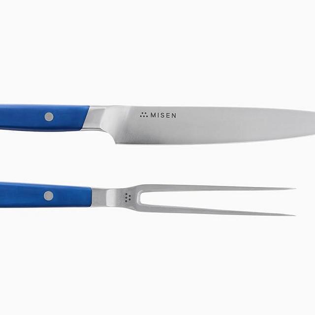 Misen 2-Piece Carving Knife and Fork Set – Precision Cutting with High-Carbon Japanese AUS10 Steel – Essential for Roasts, Turkey, and Meat – Ergonomic Design for Perfect Slicing and Serving - Blue