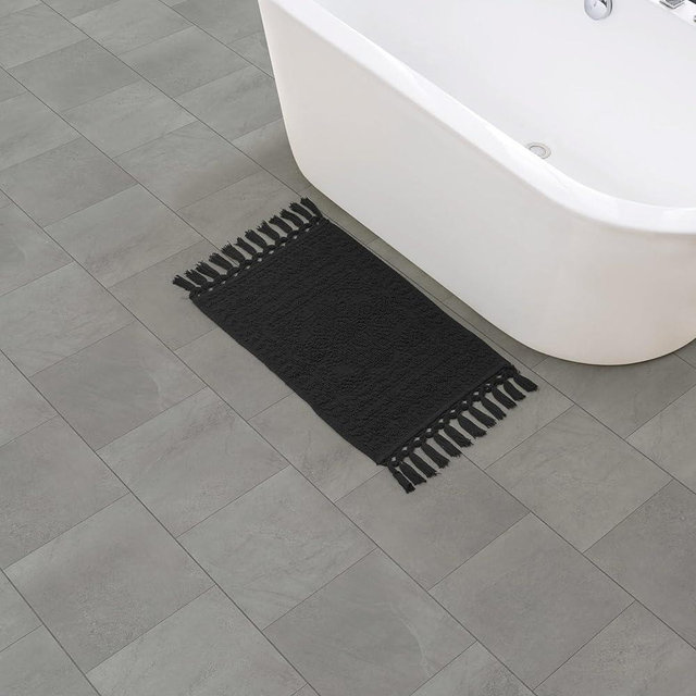 French Connection Nellore Bathroom Rugs, Woven and Beaded Bathroom Mats, Durable Bath Rugs, Thick Bath Mats for Bathroom and Shower Rugs, 17" x 28", Black
