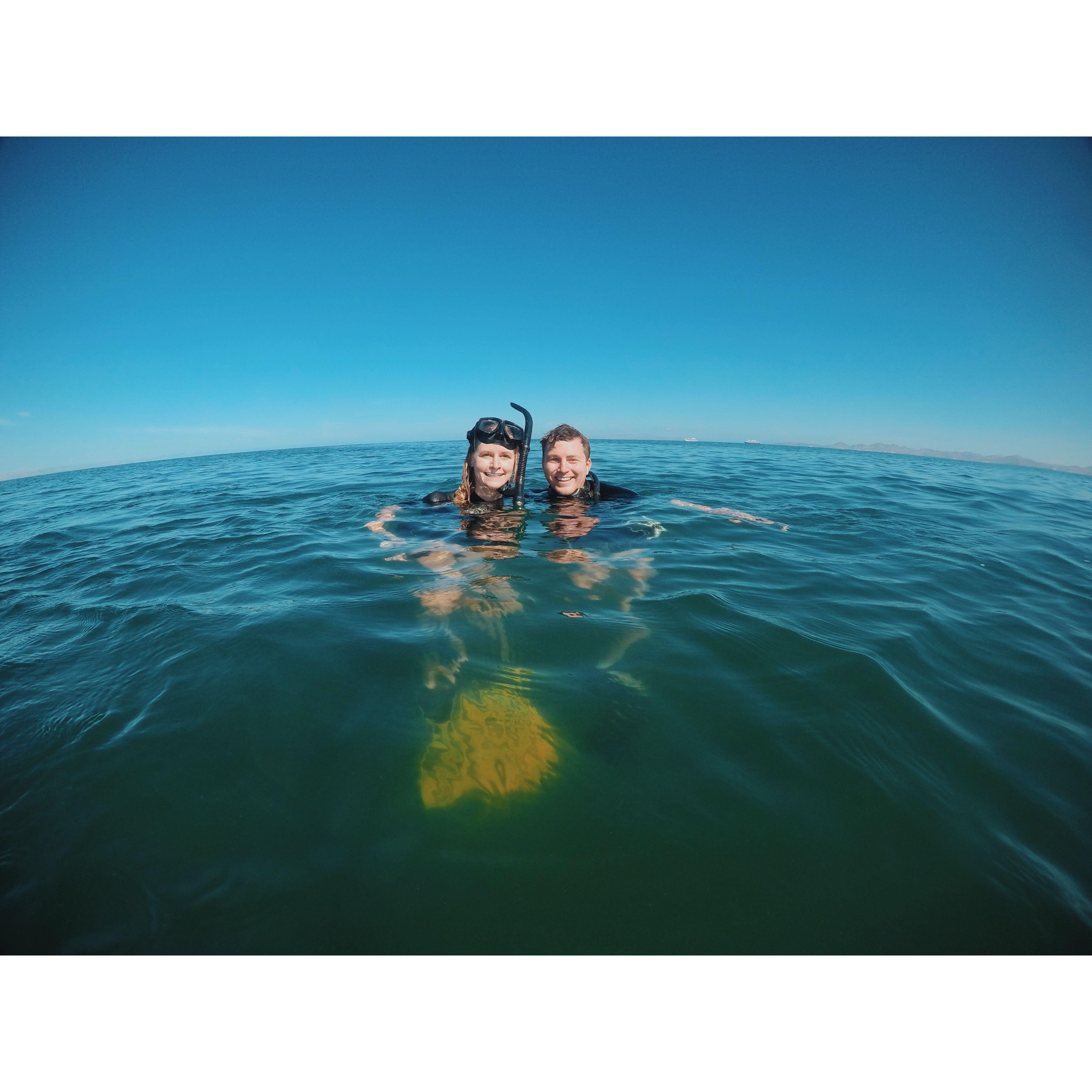 Claire teaching Chad how to snorkel in Hawaii