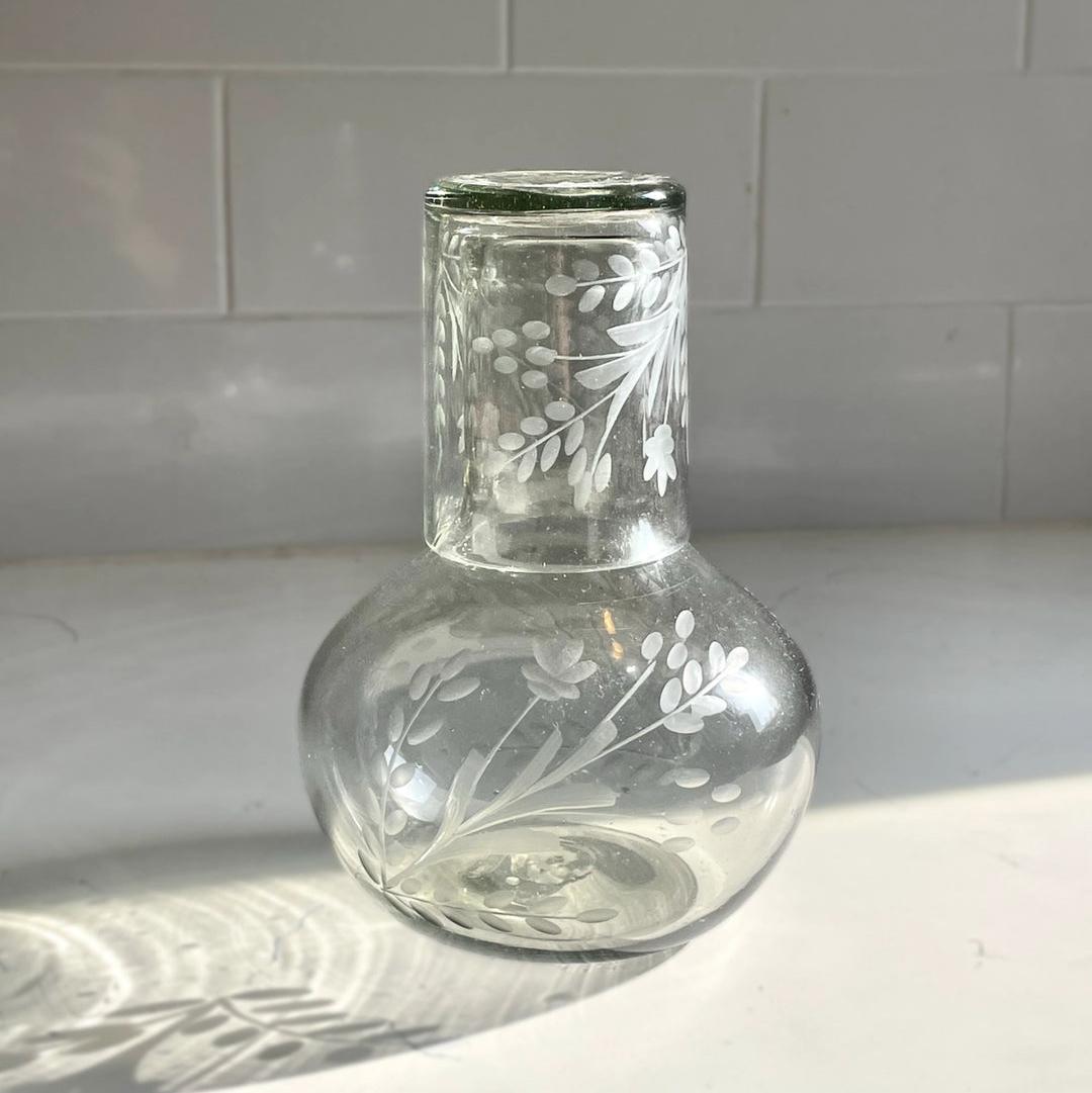 Hand-Etched Blown Carafe Set