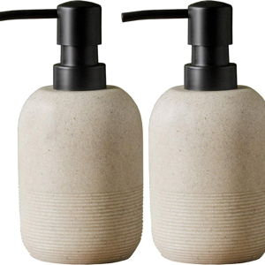 2pcs/Set Beige Hand Soap Dispenser Sets,Resin Liquid Soap Dispenser for Bathroom Countertop,Bathroom Lotion Dispensers-10.6oz.