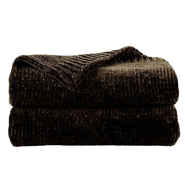 blunique Chenille Throw Blanket for Couch, Cozy Soft Blanket Lightweight Decorative Throw for Living Room Sofa Chair, Stylish Home Decor, Ideal for Gifting, Dark Brown 50"x60"