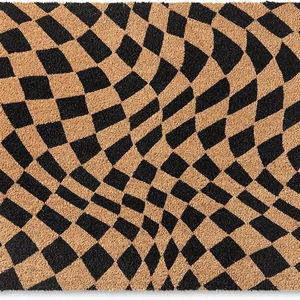 TOWN & COUNTRY TERRA Emmett Groovy Checkerboard Outdoor Door Mat, Natural Coir, Heavyweight, Non-Slip Entryway Mat, Black, 18"x30"