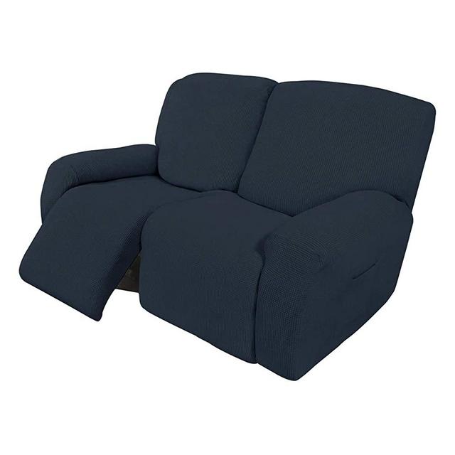 Easy-Going 6 Pieces Recliner Loveseat Stretch Sofa Slipcover Sofa Cover Furniture Protector Couch Soft with Elastic Bottom Kids, Spandex Jacquard Fabric Small Checks Dark Blue