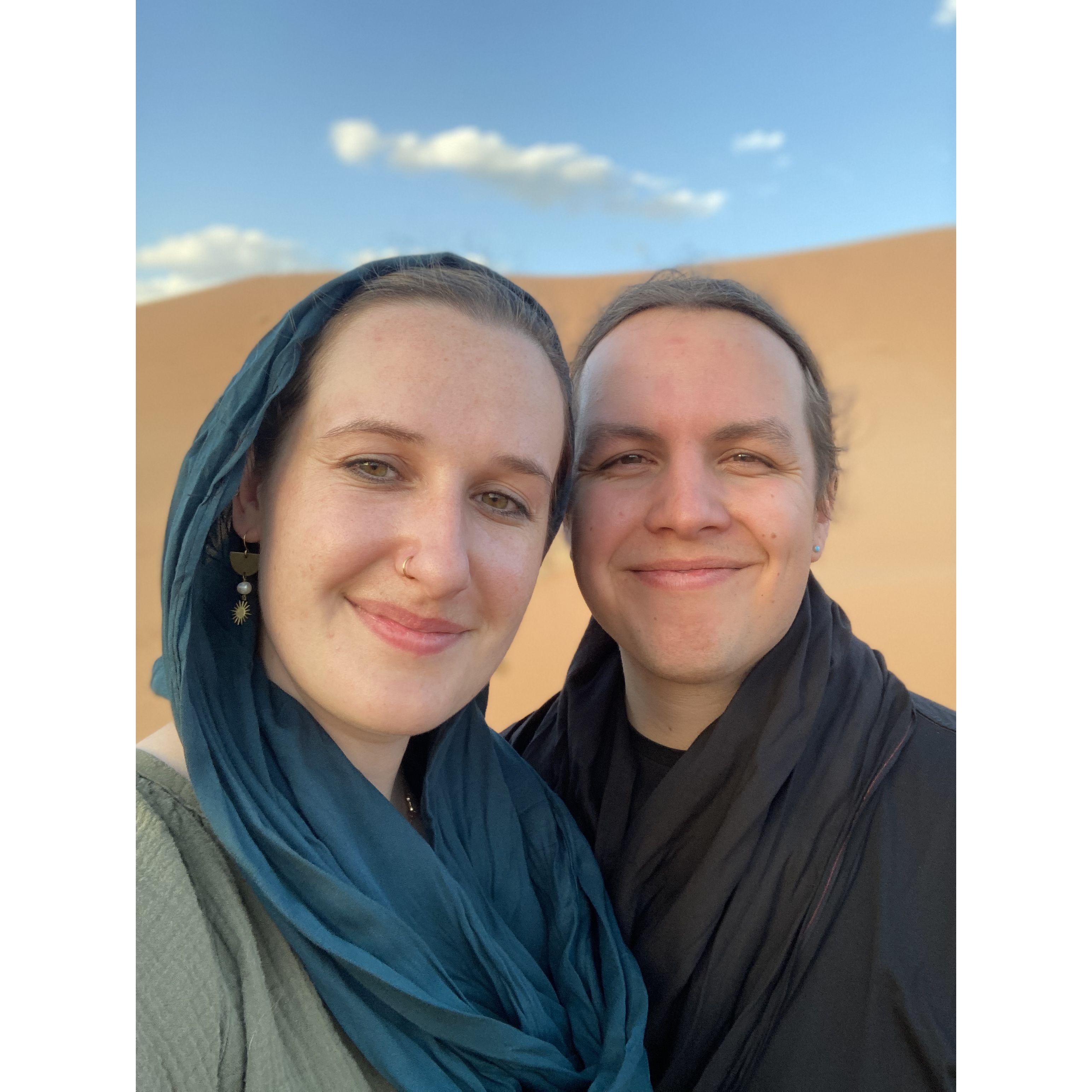 Enjoying the sunset over the Sahara Desert in Morocco