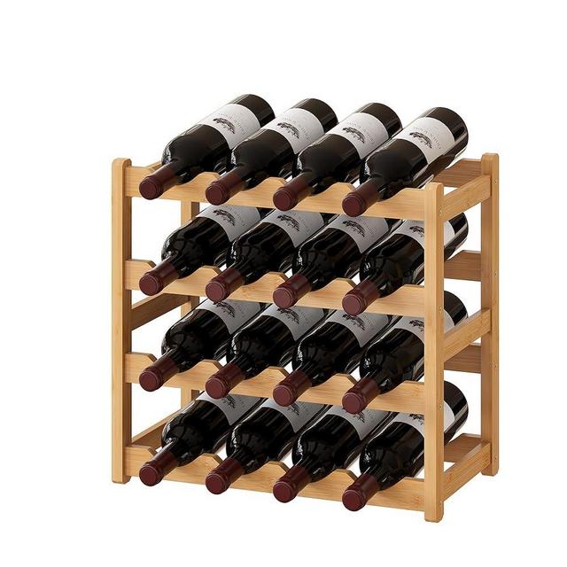 BMOSU Bamboo Wine Rack Wine Storage Cabinet Shelf 16 Bottle Wine Racks Countertop Sturdy and Durable for Kitchen Dining Room Pantry - 4 Tiers Wine Rack(Natural)