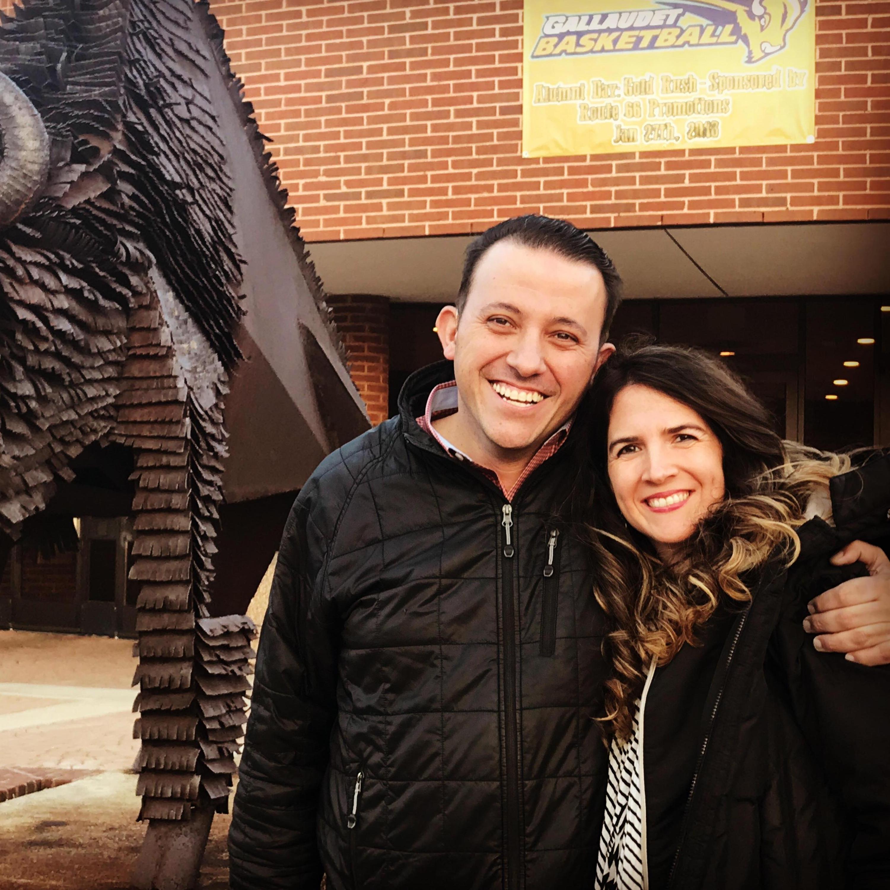 Our first visit to Gallaudet (Terri's Alma Mater)- very proud to see his company, Route 66 Promotions to be part of Gallaudet Basketball event.