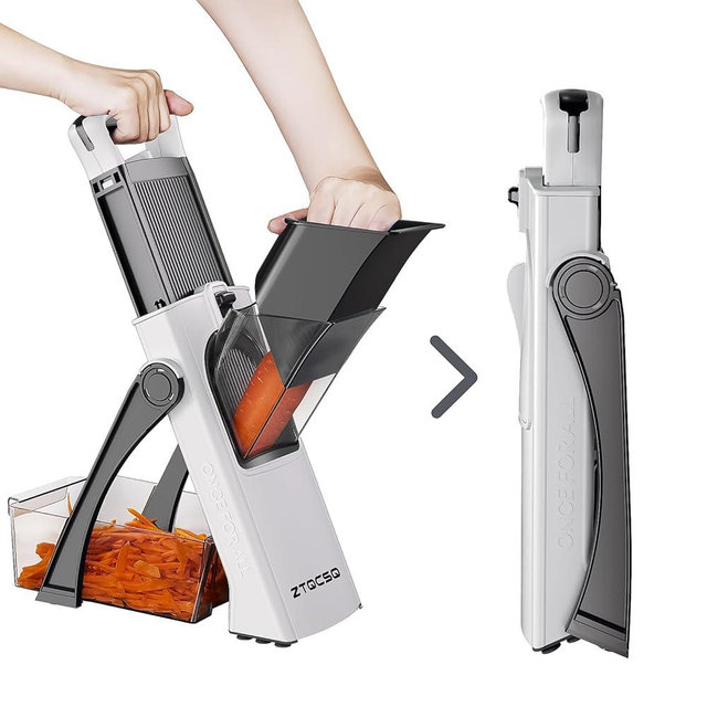 (All in 1) Upgraded Version Mandoline Slicer for Kitchen & Safe Vegetable Chopper& Adjustable Mandoline Slicer. Detachable Blade, Kitchen Veggie Chopper Cut Slicing, Strips, Shredding, Dicing, Chop