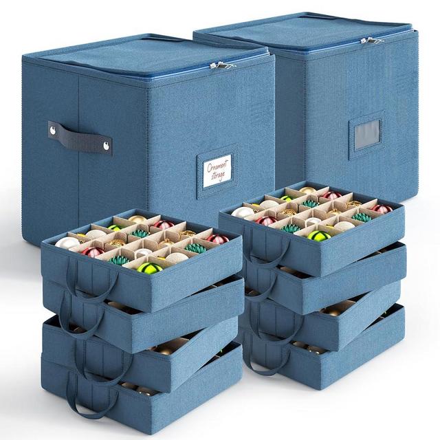 Hearth & Harbor Christmas Ornament Storage Box With 4 Inner Tray Dividers - Non-Woven Ornament Storage Container For 64 Holiday Ornaments or Decorations