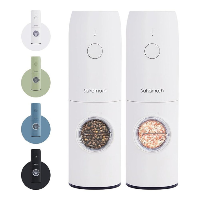Electric Salt and Pepper Grinder Set, Rechargeable,Adjustable Coarseness with LED Light, Electric Salt and Pepper Shakers Refillable(2 Packs, Light Grayish White)