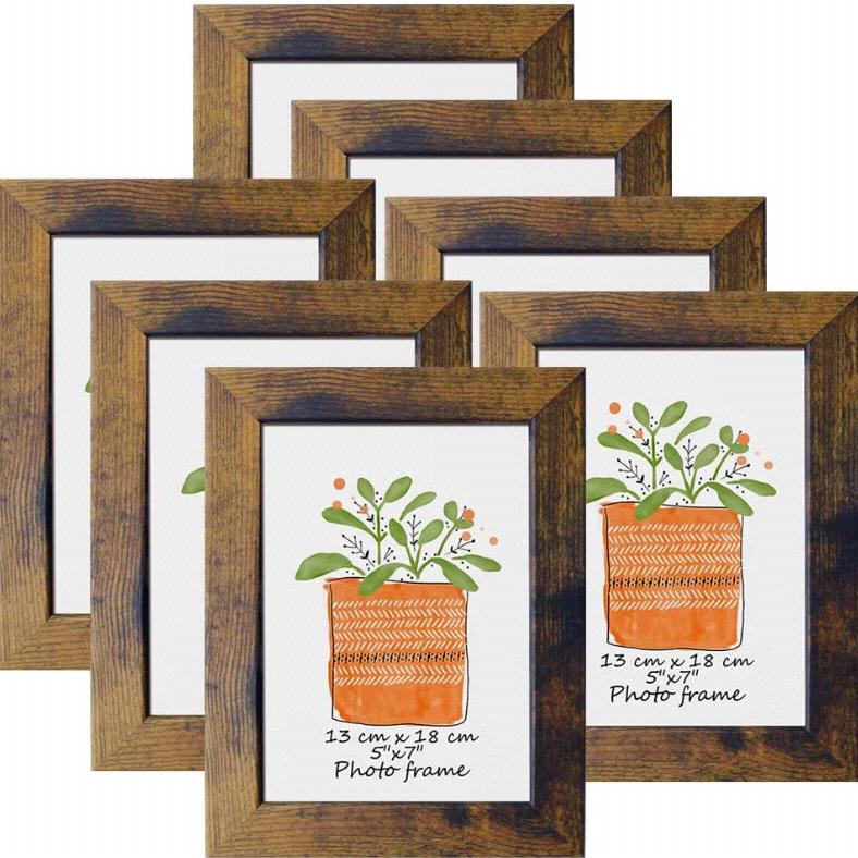 PETAFLOP 5x7 Frame Rustic Wood Picture Frames Fits 5 by 7 Inch Photo Wall Tabletop Display, 7 Pack
