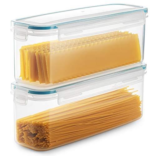 Komax Biokips Set of 2 Pasta Storage Containers | 77.8-oz Rectangular Pasta Containers | Airtight Spaghetti Container Storage With Locking Lids | BPA-Free Pasta Canister Set | Dishwasher Safe