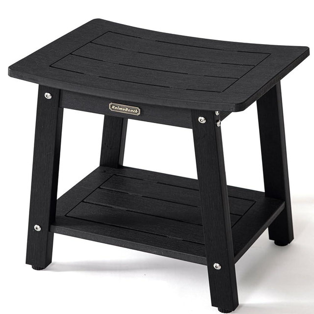 KaimuBench HDPS Shower Stool Waterproof, Bench Seat for Shaving Legs, Plastic Chair for Inside Shower, Foot Rest With Adjustable Feet, Non-Slip/No Maintenance, Black