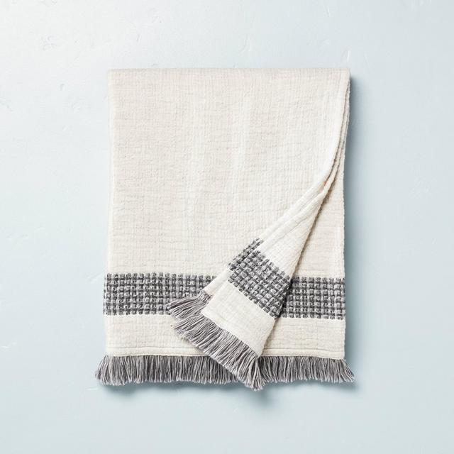 Lightweight Bold Stripes Fringe Throw Blanket Railroad Gray - Hearth & Hand™ with Magnolia
