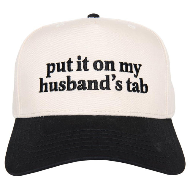 KATYDID Put It On My Husband’s Tab Vintage Hat - Two-Toned 5 Panel Hat for Women - Trendy Vintage Baseball Cap