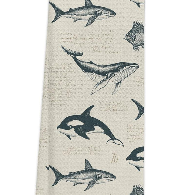 TNUW Ocean Animals Kitchen Towels, Beach Towel, Beach Hand Towels for Bathroom, Vintage Ocean Sea Creatures Animals Beach Dish Towels, Nautical Bath Towels, 24 x 16 Inch