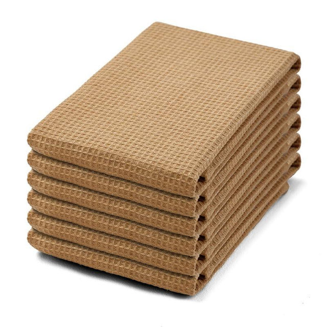 LANEPORTIA Waffle Weave Kitchen Towel with Hanging Loop 15x25 inches, 6-Pack, 100% Cotton Dish Cloth for Cleaning Drying Dishes, Soft & Absorbent Cloth Rags (Beige)