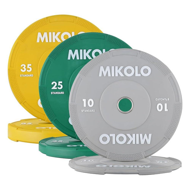 Mikolo Olympic Bumper Plates & Barbell Plates 2-Inch Weight Plate Set - Steel Insert, Low-Bounce & Quiet for Home Gym Strength Training (Weights: 45 * 2-230LB)