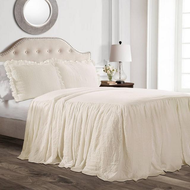 King 3pc Ruffle Skirt Bedspread Set Ivory - Lush Décor