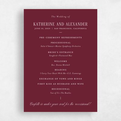 Red Simple Wedding Program - Dove