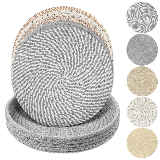 10 Inch Trivets for Hot Dishes, Hot Pots and Pans, Extra Large Thick Heat Resistant Large Coaster for Kitchen Essentials, Pot Holders for Countertop with Storage Basket, 5 Pcs