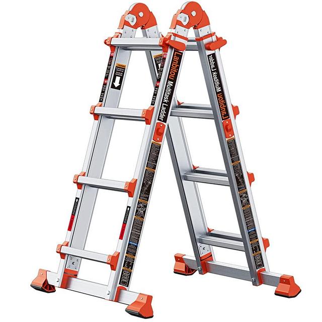 LANBITOU Ladder, A Frame 4 Step Ladder Extension,17Ft Anti-Slip Multi Position Ladder, Storage Folding Ladder, 330 lbs Security Load Telescoping Aluminum Ladders for Stairs Home Indoor Outdoor Roof