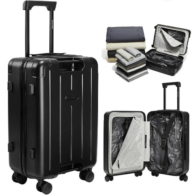 BlackVoyage Air Vacuum Seal Suitcase Carry-On 20-Inch Travel Luggage USB Port 20" AirCabin Air Compression Pump (AirCabin™ Pro (Matte Black), 60L Capacity (2 Vacuum Bags))