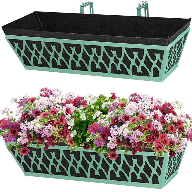 Karlliu 2 Pack 24 Inch Window Boxes Planters Railing Planter Box with Adjustable Brackets & Non-Woven Fabric Plant Grow Bags Deck Railing Planter Boxes Balcony Hanging Flower Box for Outdoor Plants