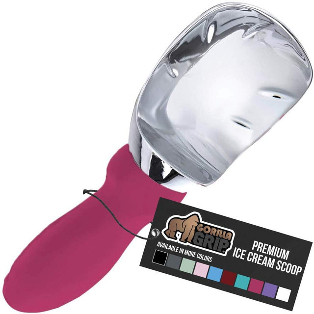 Gorilla Grip Premium Ice Cream Scoop, Dishwasher Safe Scooper with Comfortable Easy Grip Handle, Heavy Duty Durable Design, Professional Kitchen Tool for Stuffing, Cookie Dough, Sorbet, Hot Pink