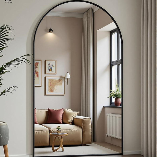 Dewfig Arched Full Length Mirror, 78"x38" Large Floor Mirror with Stand, Oversized Full Body Mirrors for Standing/Leaning/Hanging, Wall Mounted Mirrors for Bedroom, Living Room,Dressing Room, Black