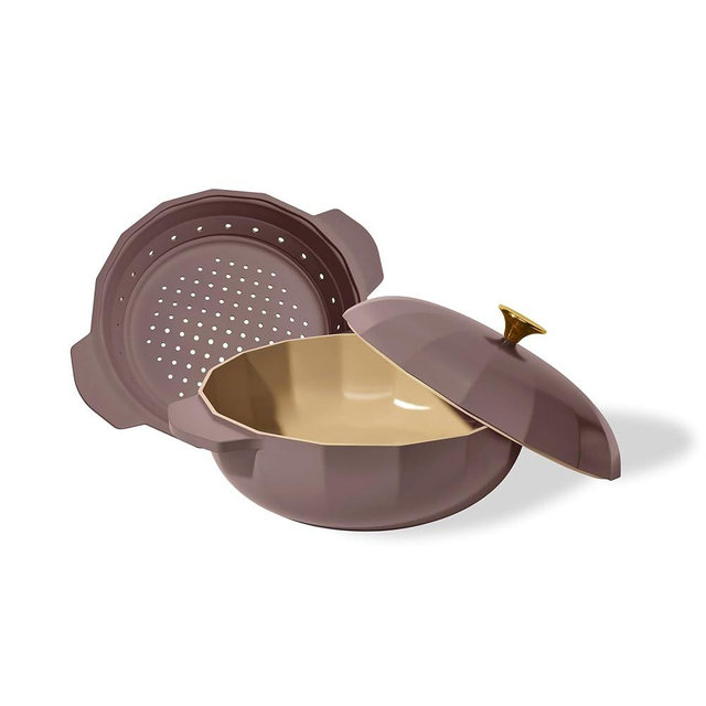 Cravings by Chrissy Teigen The Perfect Pan 5.3 Qt Dutch Oven Pot with Lid, Nonstick Lightweight Aluminum Everyday Pot with Steamer/Strainer Insert, Oven & Stovetop Safe (Mauve)