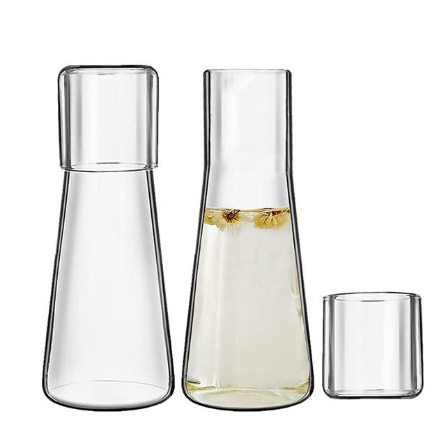 NDSWKR 2 Sets Bedside Night Water Carafe with Tumbler Glass, 26 Oz Glass Mouthwash Bottle, Glass Water Pitcher with Cup for Bathroom, Bedroom, Kitchen, Living Room, Office