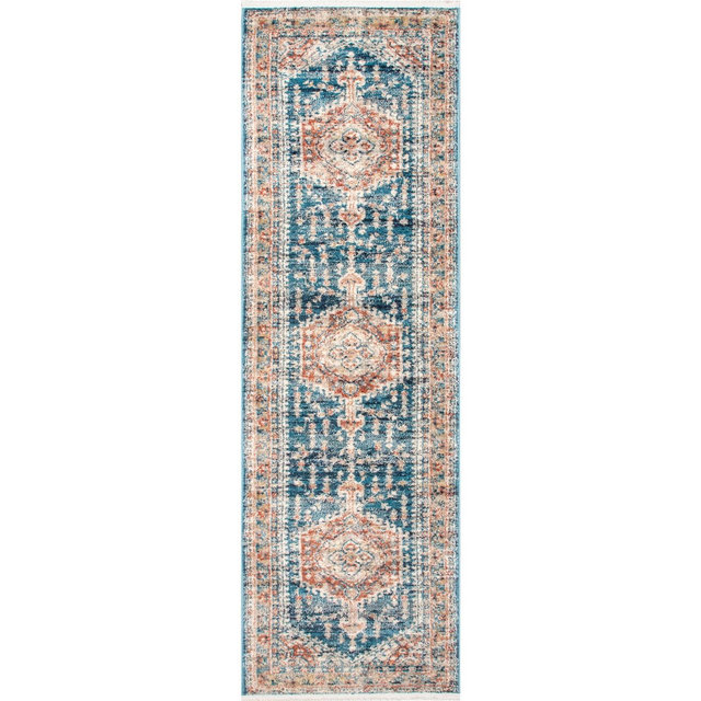 Nuloom Harley Medallion 2x6 Runner Indoor Area Rug for Living Room Bedroom Dining Room Entryway Hallway Kitchen, Blue/Ivory