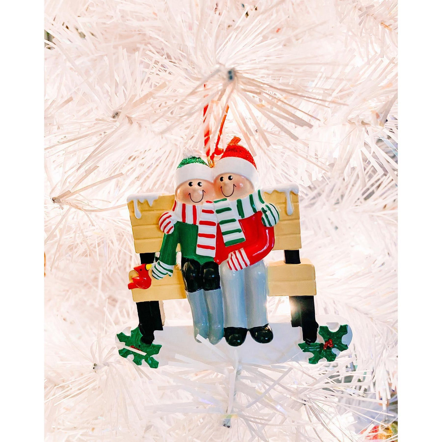 The first ever ornament, representing our first ever date... on a park bench. Ha.