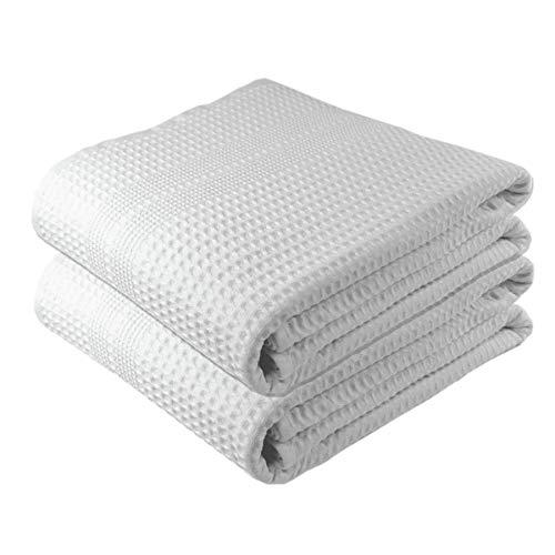 Gilden Tree Premium Large 2 Pc Bath Sheet 100% Natural Cotton Waffle Weave – Generous Size Lightweight Ultra Absorbent Quick Drying Fade Resistant (White)