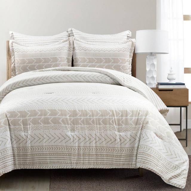 5pc King Hygge Geo Reversible Comforter Set Taupe/White - Lush Décor