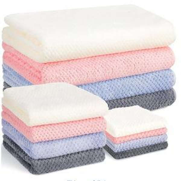Preboun 12 Pcs Bath Towels and Washcloths 4 Sets Microfiber Bathroom Beach Pool Towel Set Quick Dry Coral Velvet Highly Absorbent for Fitness Sports Shower Travel Spa Hotel(Multicolor)