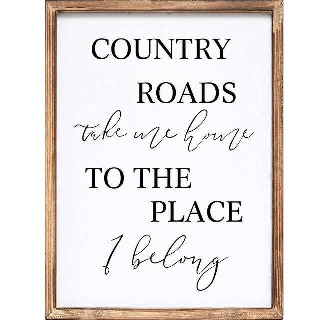 Country Roads Take Me Home Wall Sign for Home, Living Room, Large Farmhouse Country Sign with Solid Wood Frame, Vintage Country Wall Art