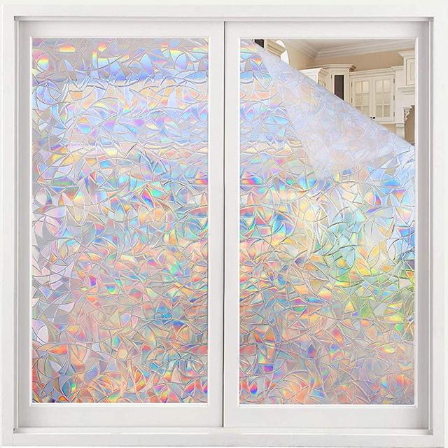 Volcanics Window Privacy Film Static Window Clings Vinyl 3D Window Decals Window Stickers Rainbow Window Film for Glass Door Home Heat Control 35.4 x 118 Inches