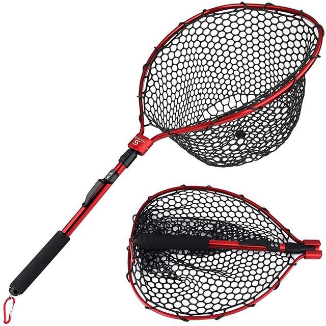 Sougayilang Fishing Net Aluminum Foldable Landing Net with Soft Rubber Mesh EVA Handle Release Net for Fly, Trout, Salmon, Bass, Kayak Fishing