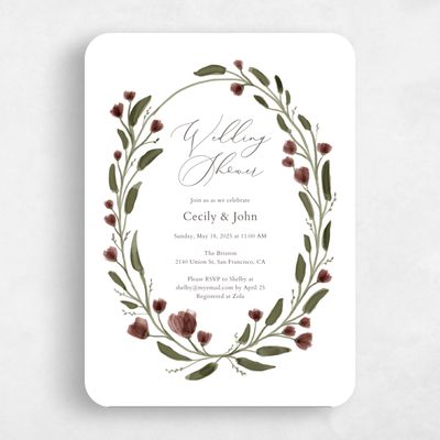 Purple Rounded Wedding Wedding Shower Invitation - Beale Wreath