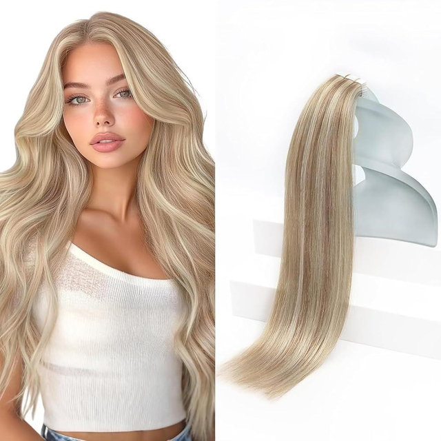 Sunny Hair Blonde Tape in Hair Extensions Human Hair Ash Blonde Highlight Bleach Blonde Hair Extensions Tape in 18 Inch Remy Tape in Txtensions for Women Wedding 20Pcs 50g