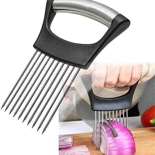Food Slice Assistant - Kitchen Gadgets,Ten Prongs Vegetable Chopper with Non-Slip Handle, Stainless Steel Vegetable Holder Cutting for Tomatoes, Carrots, Beets, Potatoes, Meat