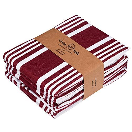 Black White Set of 6 Piece Kitchen Dish Towels 20x30 inch Size Highly Absorbent 100% Organic Cotton Hand Towel with Mitered Corners Modern Stripes for