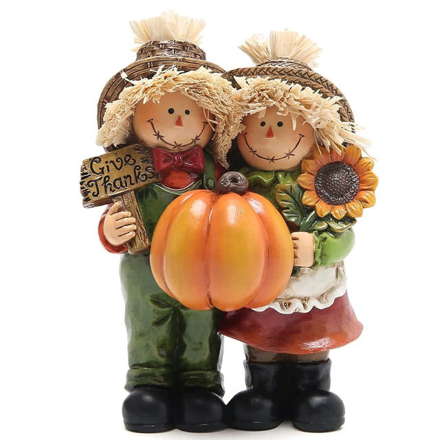 Hodao Fall Thanksgiving Scarecrow Couple Table Decorations Indoor, Resin Thanksgiving Scarecrow Figurines-Fall Thanksgiving Gifts-Fall Decorations for Home
