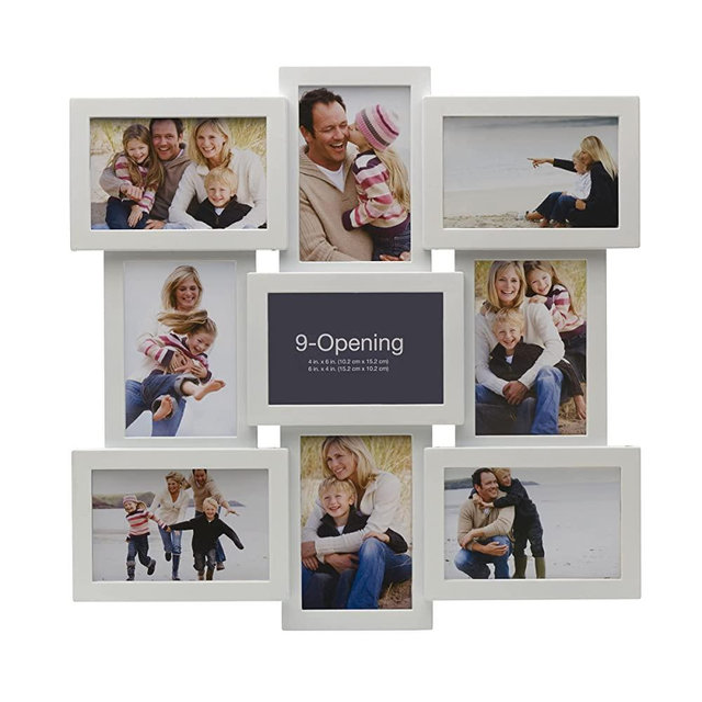 Melannco 18 x 18 Inch 9 Opening Photo Collage Frame, Displays Four 4x6 and Five 6x4 Inch Photos, White